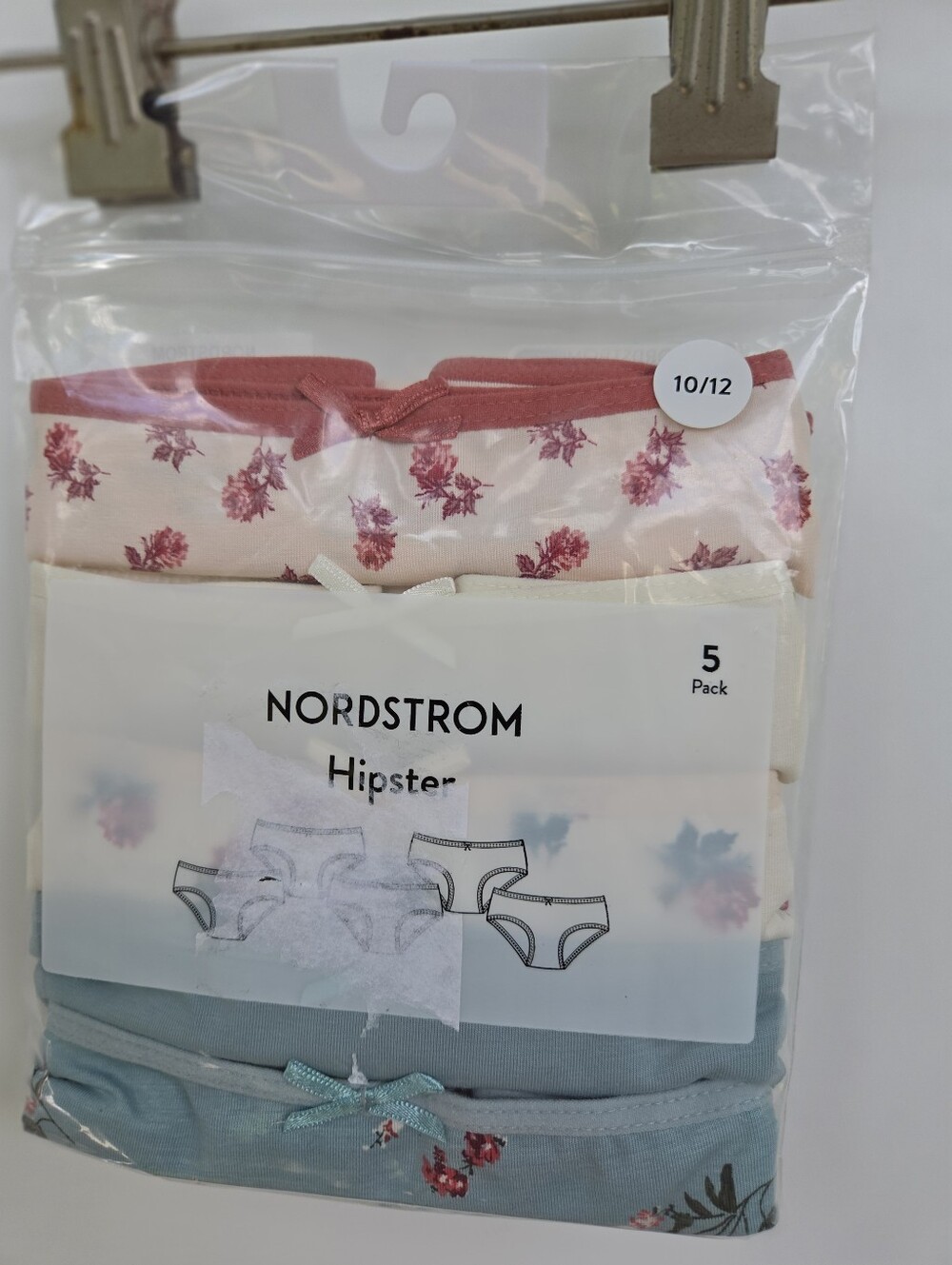 Nordstrom Rack Girls Panties Underwear Hipster 5 Pack Size 10/12 Classic Rose